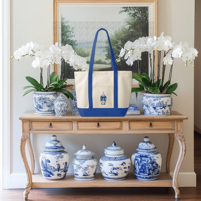 Bolso De Tela Jar de jengibre Chinoiserie con guarnecido de cont (Ginger Jar contrast trim boat tote bag with custom initials monogram)