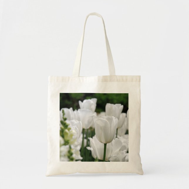 Bolso De Tela jardín blanco del tulipán (Frente)