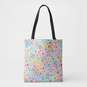 Bolso De Tela Jardín Caprichoso de Pebble Gato Gris y Floral Bri
