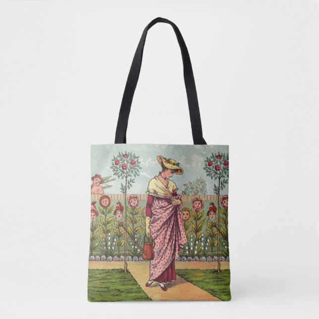 Bolso De Tela Jardín Crecer Flor Mujer Arte Antiguo (Anverso)