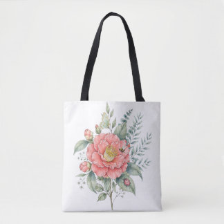 Bolso De Tela Jardín de Acuarela de Hibisco con Libélula Adorabl