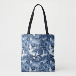 Bolso De Tela Jardín de agua japonés en porcelana azul blanca