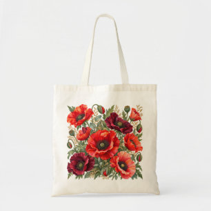 Bolso De Tela Jardín de amapolas vibrantes en acuarela