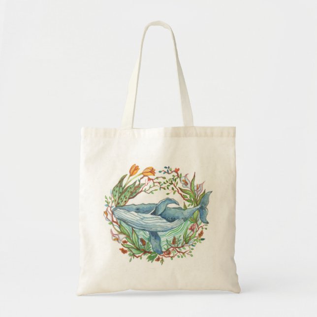 Bolso De Tela Jardín de ballenas (Frente)