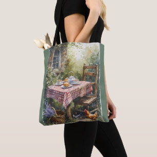 Bolso De Tela Jardín de Cabaña Té Mañana Acuarela