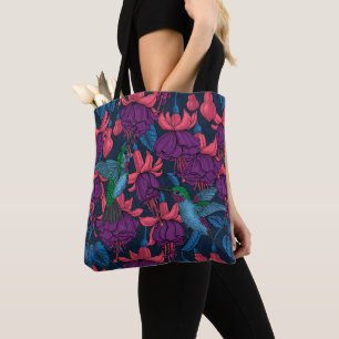 Bolso De Tela Jardín de colibrís en morado y azul