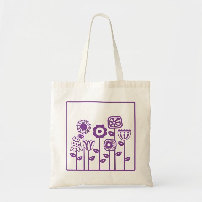 Bolso De Tela Jardín de flores moradas (Frente)