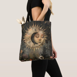 Bolso De Tela Jardín de flores silvestres Boho Celestial Sol Lun