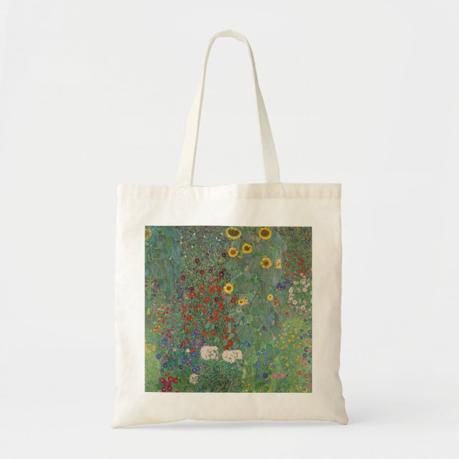 Bolso De Tela Jardín de granja de Klimt con girasoles (Frente)