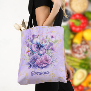 Bolso De Tela Jardín de la mariposa morada