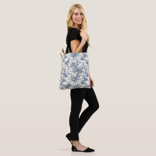 Bolso De Tela Jardín de mariposas azul Toile de Jouy