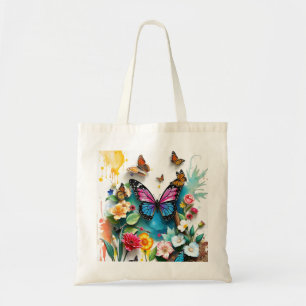 Bolso De Tela Jardín de mariposas vibrante   Diseño inspirado de