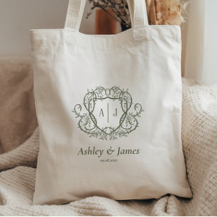 Bolso De Tela Jardín de Rosas Entrelazadas Cresta Monograma Boda