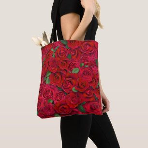 Bolso De Tela Jardín de Rosas Rojas Patrón Romántico Sin Costura