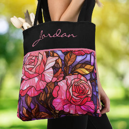 Bolso De Tela Jardín de Rosas Rosadas Monograma con Estilo de Vi