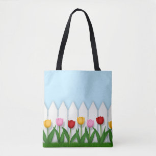 Bolso De Tela Jardín de Tulipanes Alegres Personalizable