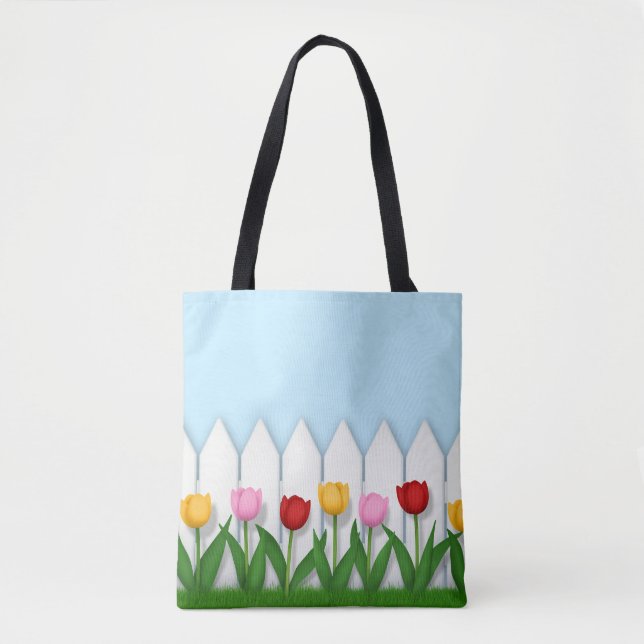 Bolso De Tela Jardín de Tulipanes Alegres Personalizable (Anverso)