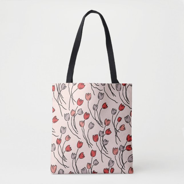 Bolso De Tela Jardín De Tulipanes En Rosa (Anverso)