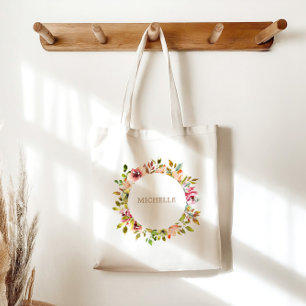Bolso De Tela Jardín Floral Acuarela de Verano Elegante 