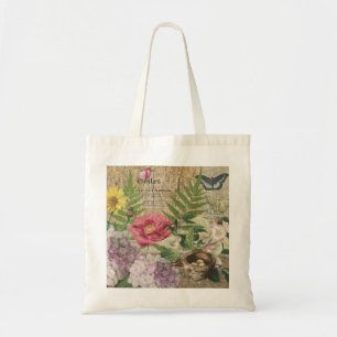 Bolso De Tela Jardín Floral Nido de Pájaro Arte Mariposa Flor