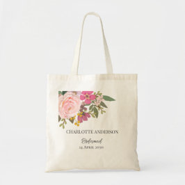 Bolso De Tela Jardín Floral Rosa Nombre de Dama de Honor de Prim