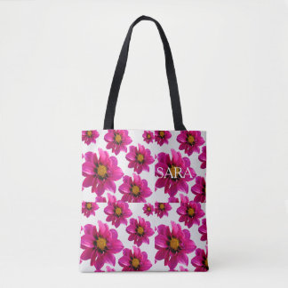 Bolso De Tela Jardín Floral Rosa Nombre Personalizado Impresión