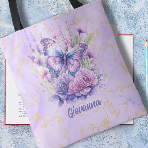 Bolso De Tela Jardín Florido de Mariposa Morada