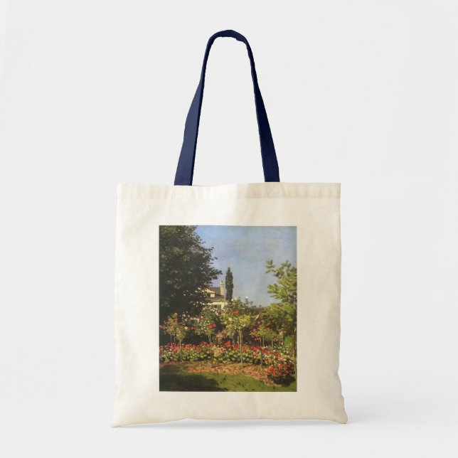 Bolso De Tela Jardín florido en Sainte Adresse por Claude Monet (Frente)