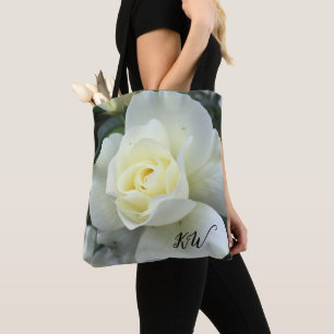 Bolso De Tela Jardín fotográfico blanco Rosa