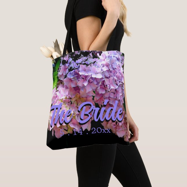 Bolso De Tela Jardín hortensias rosa azul morado floral, Novia (Detalle)