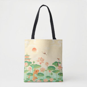 Bolso De Tela Jardín japonés Koi Pond y Waterlilies Art