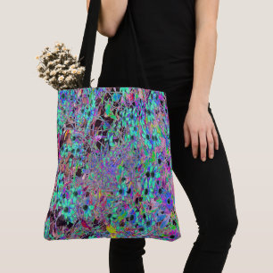 Bolso De Tela Jardín púrpura con flores acuamarinas psicodélicas