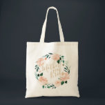 Bolso De Tela Jardín romántico floral madre de la novia<br><div class="desc">Madre moderna de la escritura de la novia con melocotón acuarela floral y vegetación botánica,  regalos de fiesta de novias personalizados elegantes y románticos para la madre de la novia.</div>