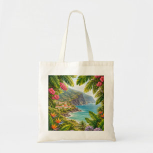 Bolso De Tela Jardín Tropical de Madeira Portugal Pueblo Costero