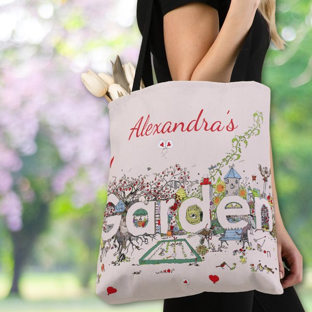 Bolso De Tela Jardín Wildlife Palabra floral Arte Personalizado (Garden lovers wildlife floral custom name tote bag)