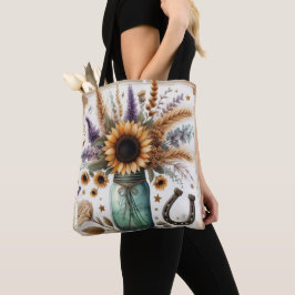 Bolso De Tela Jarra de Mason de Girasol Rústico Occidental
