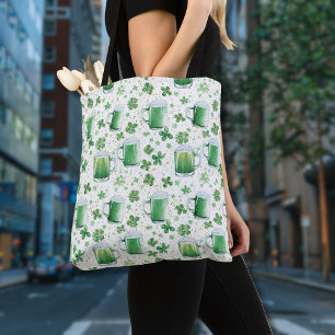 Bolso De Tela Jarras de cerveza verde elegantes y tréboles blanc