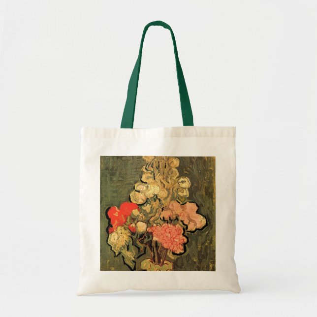 Bolso De Tela Jarrón con malvas rosadas de Vincent van Gogh (Frente)