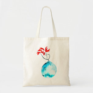 Bolso De Tela Jarrón de acuarela azul Ikebana