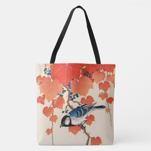 Bolso De Tela Jay Bird japonés y Grapevine otoñal (Anverso)