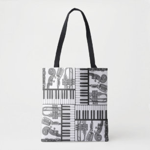 Bolso De Tela Jazz Instrumentos musicales Tote blanco y negro