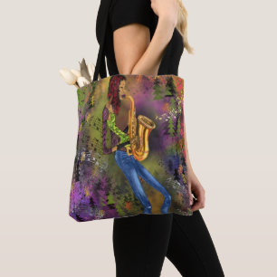 Bolso De Tela Jazz Woman Saxophone Player Tote Bag