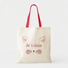 Bolso De Tela Je t'aime Pink Cat Face Tote Bag