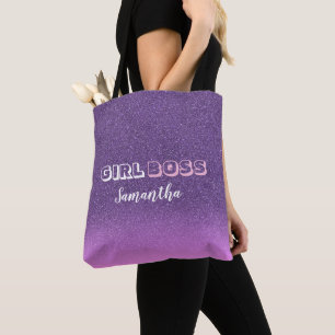 Bolso De Tela Jefe chica con nombre purpurina púrpura rosa