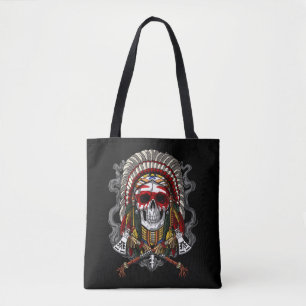 Bolso De Tela Jefe de equipo nativo americano de cráneo indio