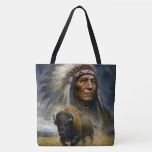 Bolso De Tela Jefe nativo americano con búfalo cargando