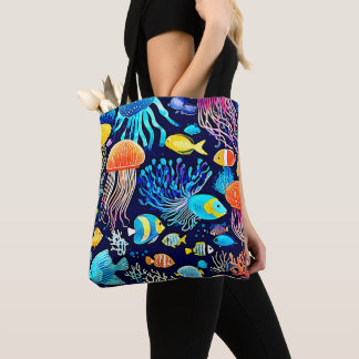 Bolso De Tela Jellyfish & Fish: Delicia del Mar Profundo