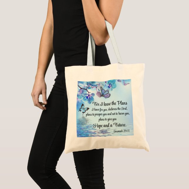 Bolso De Tela Jeremías 29:11 Biblia de mariposa de orquídeas tro (Anverso (producto))