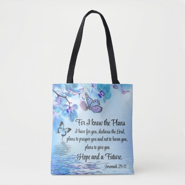 Bolso De Tela Jeremías 29:11 Biblia de mariposa de orquídeas tro (Anverso)