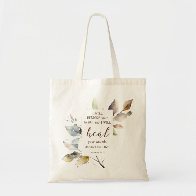 Bolso De Tela Jeremías 30 17 Sanaré tus heridas Biblia Verse (Frente)